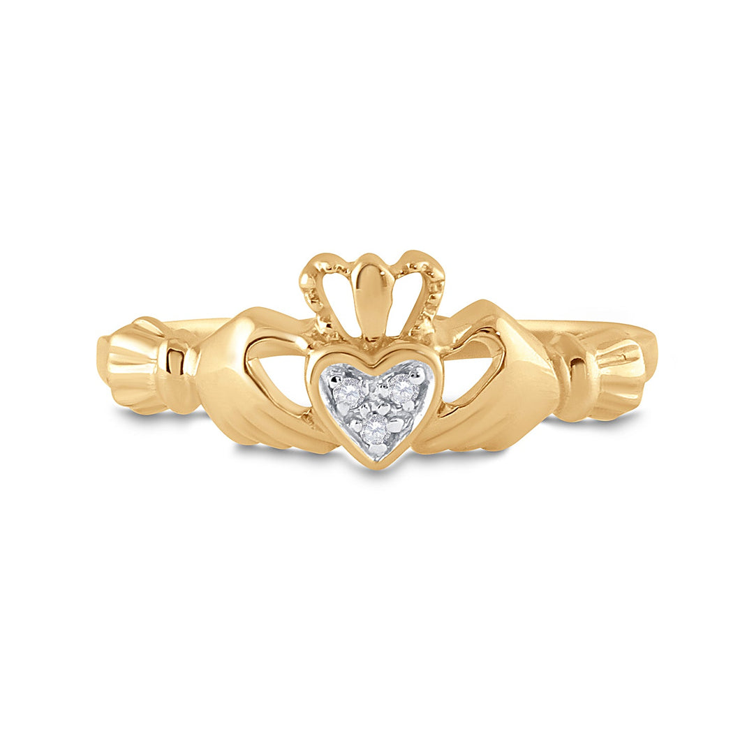 10kt Yellow Gold Womens Round Diamond Claddagh Heart Ring .02 Cttw 7 Daisy Joyeria