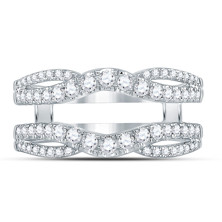 14kt White Gold Womens Round Diamond Wrap Ring Guard Enhancer 5/8 Cttw 7 Daisy Joyeria