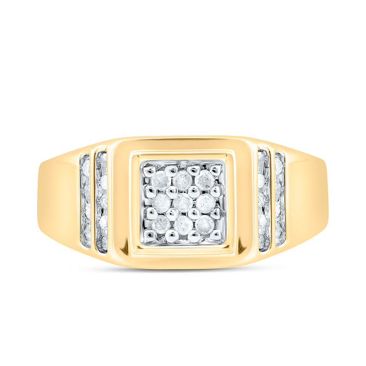 14kt Yellow Gold Mens Round Diamond Square Cluster Ring 1/4 Cttw 10 Daisy Joyeria