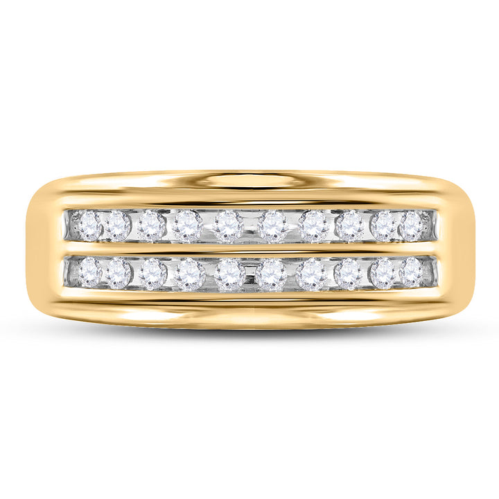 10kt Yellow Gold Mens Round Diamond Wedding 2-Row Band Ring 1/4 Cttw 10 Daisy Joyeria