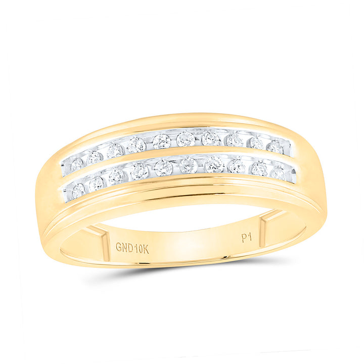 10kt Yellow Gold Mens Round Diamond Wedding 2-Row Band Ring 1/4 Cttw 10 Daisy Joyeria