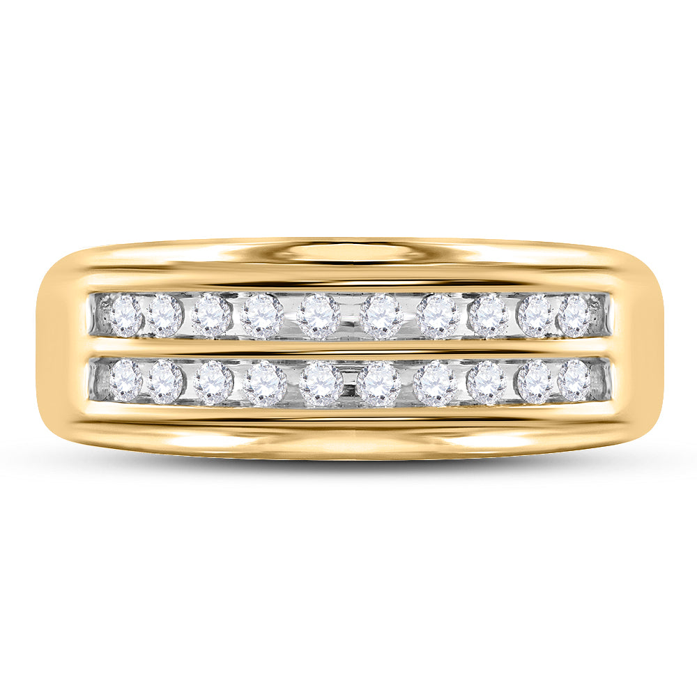 14kt Yellow Gold Mens Round Diamond Wedding 2-Row Band Ring 1/4 Cttw 10 Daisy Joyeria