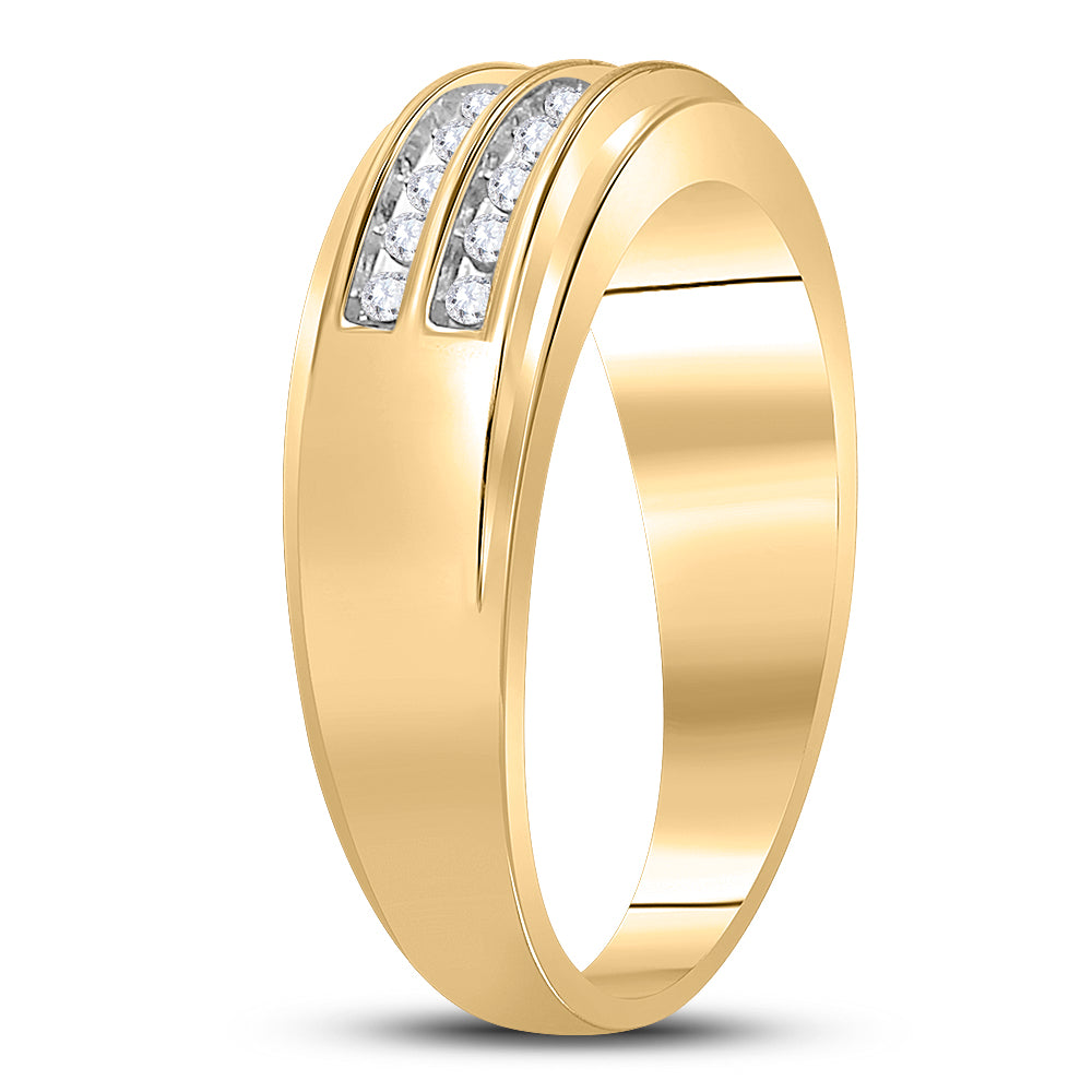 14kt Yellow Gold Mens Round Diamond Wedding 2-Row Band Ring 1/4 Cttw 10 Daisy Joyeria