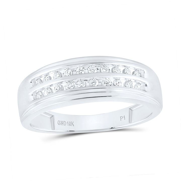 10kt White Gold Mens Round Diamond Wedding 2-Row Band Ring 1/4 Cttw 10 Daisy Joyeria