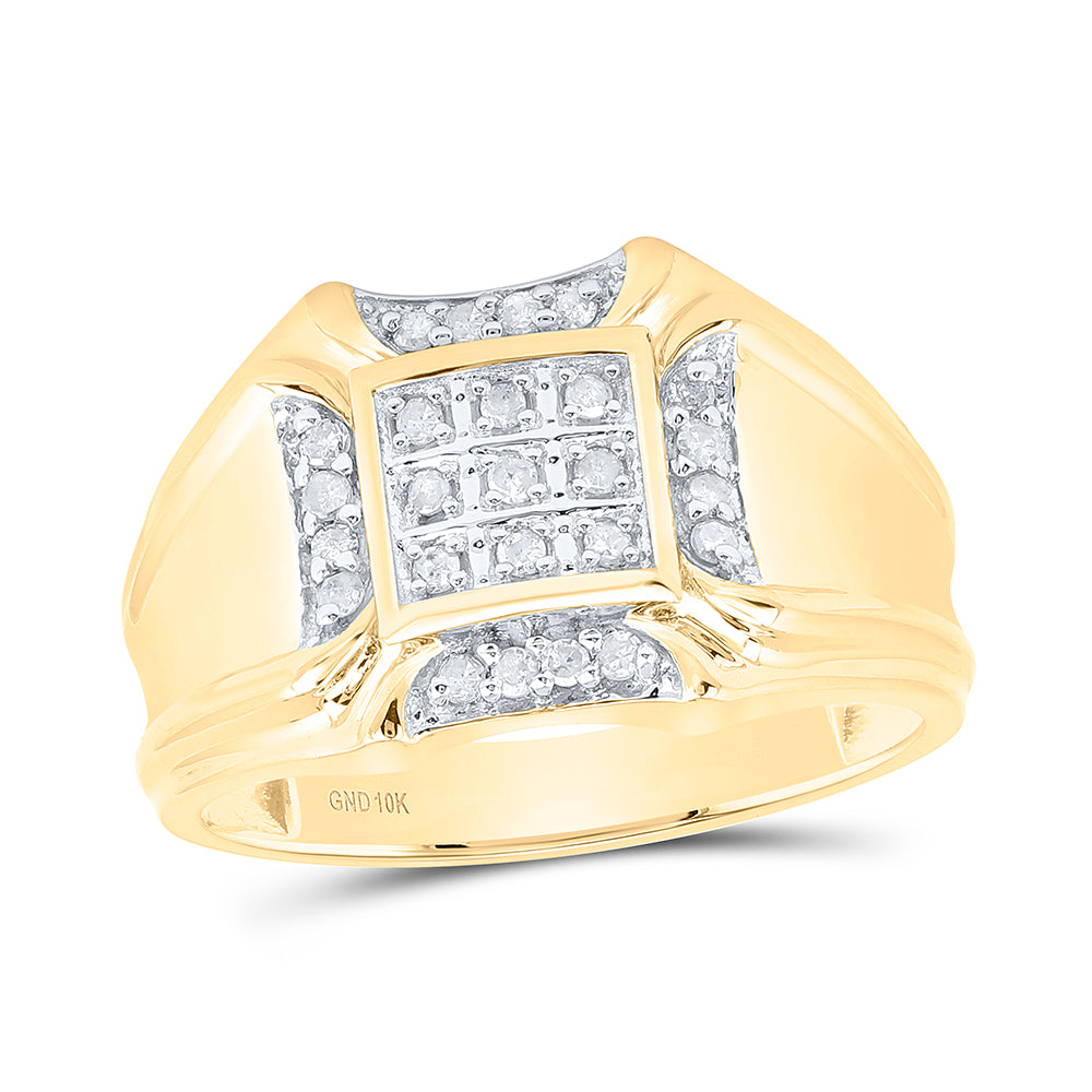 10kt Yellow Gold Mens Round Diamond Cluster Ring 1/4 Cttw 10 Daisy Joyeria