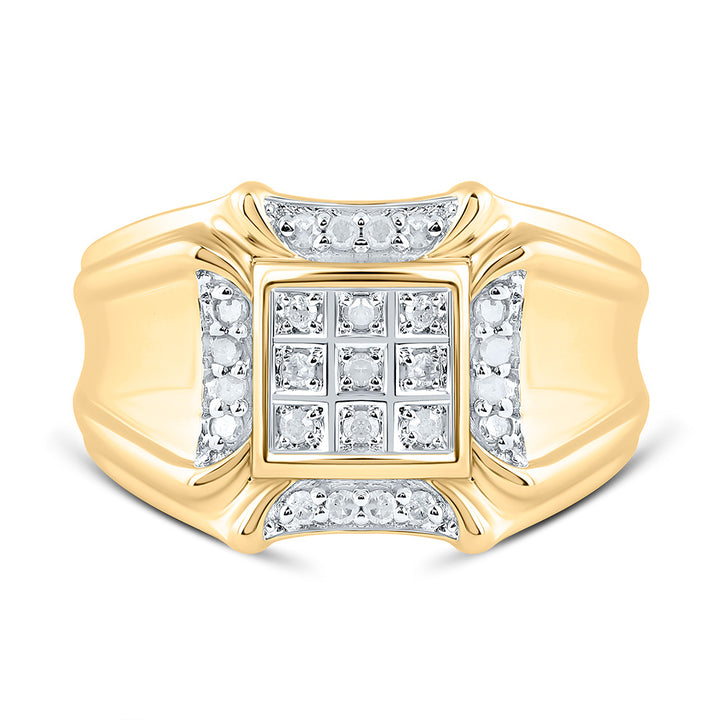 10kt Yellow Gold Mens Round Diamond Cluster Ring 1/4 Cttw 10 Daisy Joyeria