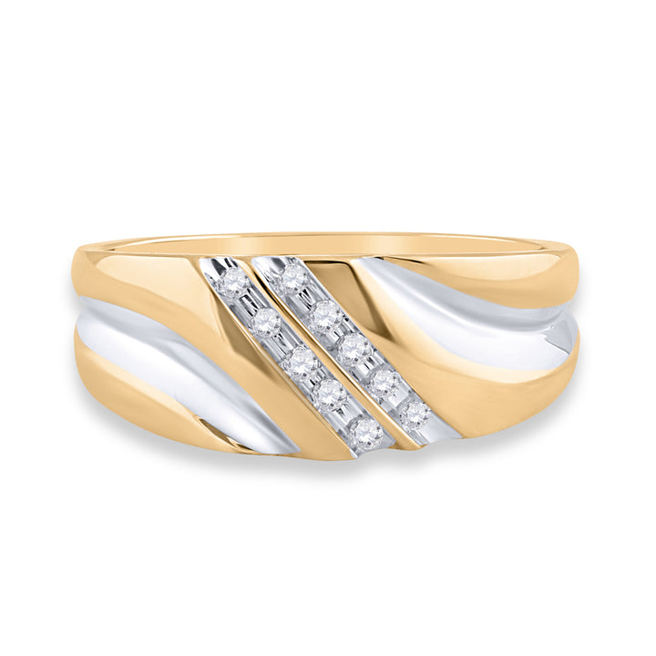 10kt Yellow Gold Mens Round Diamond 2-tone Wedding Anniversary Band Ring 1/8 Cttw 10 Daisy Joyeria