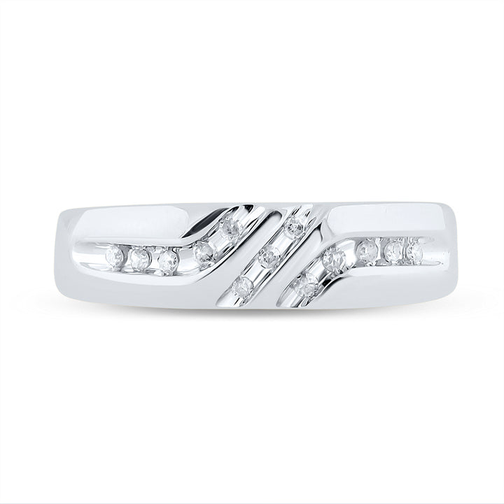 10kt White Gold Mens Round Channel-set Diamond Triple Row Wedding Band Ring 1/8 Cttw 10 Daisy Joyeria