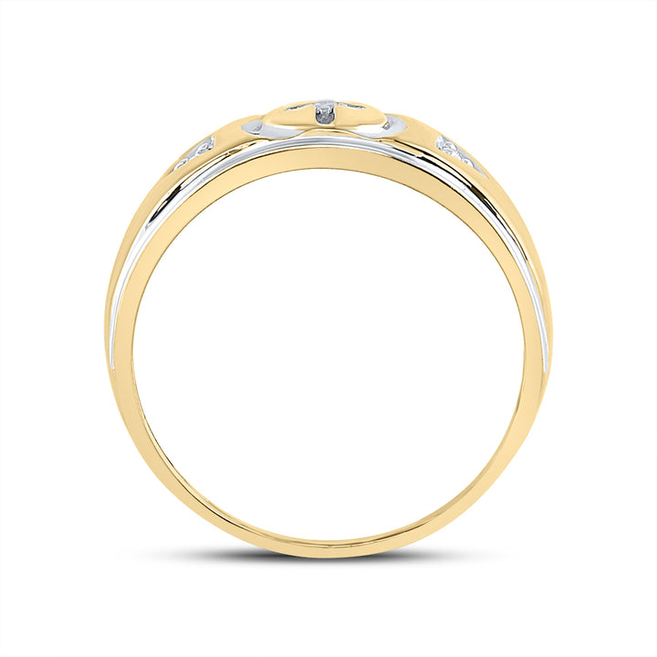 Yellow-tone Sterling Silver Mens Round Diamond Cross Wedding Band Ring 1/20 Cttw 10 Daisy Joyeria
