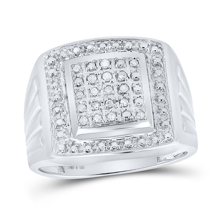 Sterling Silver Mens Round Diamond Square Frame Cluster Ring 1/10 Cttw 10 Daisy Joyeria
