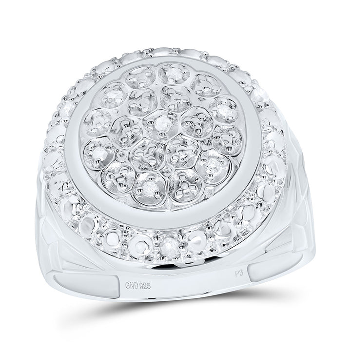 Sterling Silver Mens Round Diamond Fashion Ring 1/10 Cttw 10 Daisy Joyeria