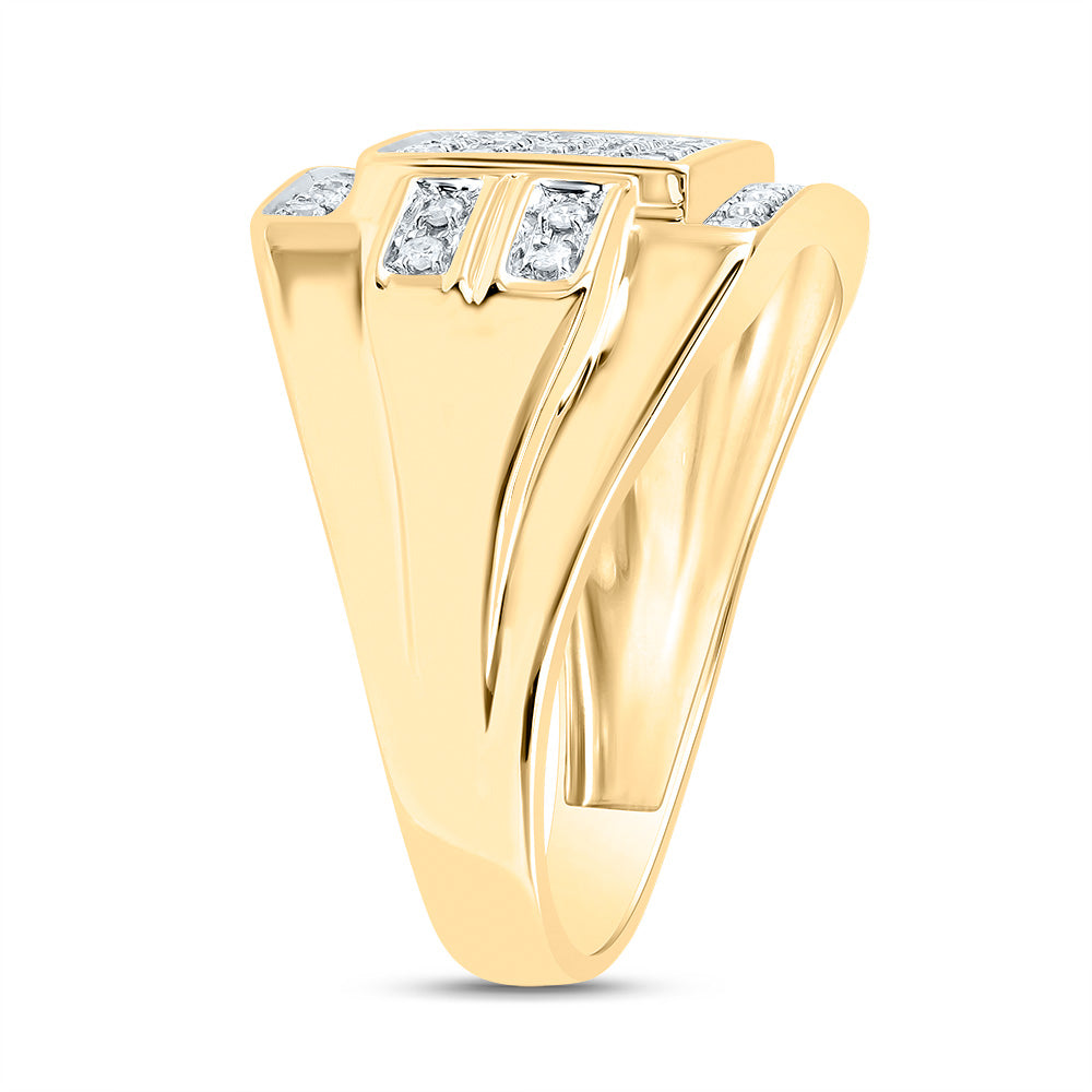 10kt Yellow Gold Mens Round Diamond Square Cluster Ring 1/3 Cttw 10 Daisy Joyeria