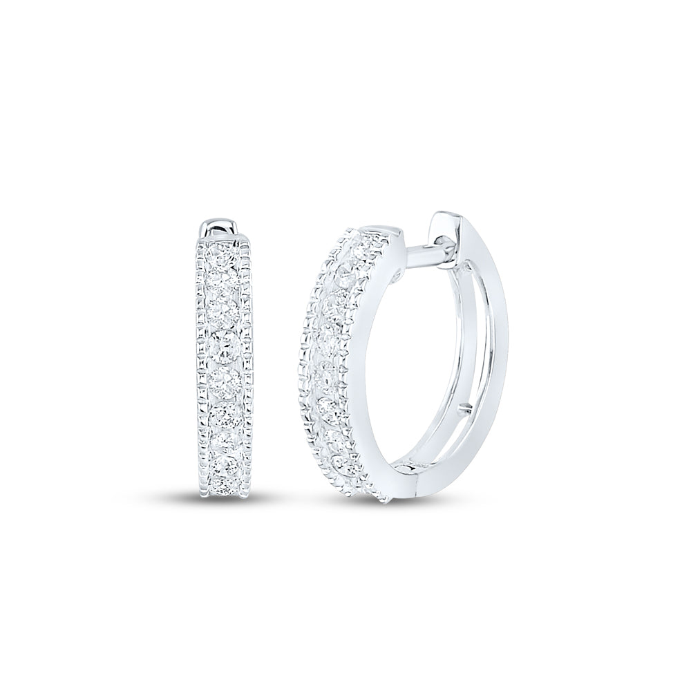 10kt White Gold Womens Round Diamond Milgrain Hoop Earrings 1/4 Cttw Daisy Joyeria