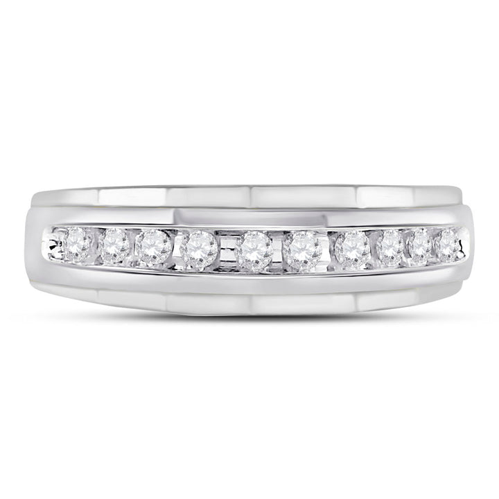 10kt White Gold Mens Round Diamond Wedding Channel Set Scalloped Band Ring 1/4 Cttw 10 Daisy Joyeria