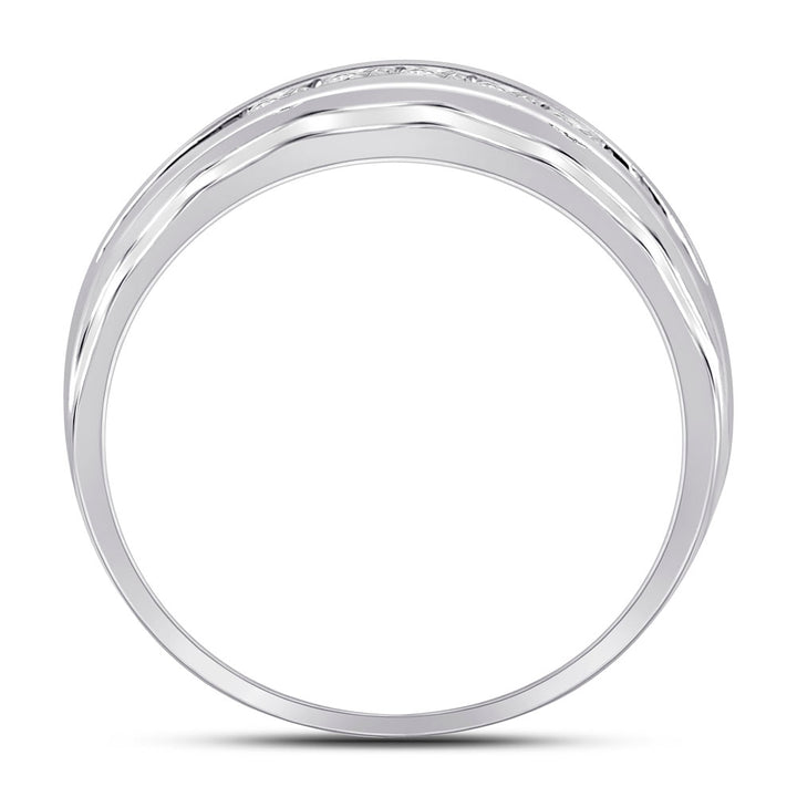 10kt White Gold Mens Round Diamond Wedding Channel Set Scalloped Band Ring 1/4 Cttw 10 Daisy Joyeria