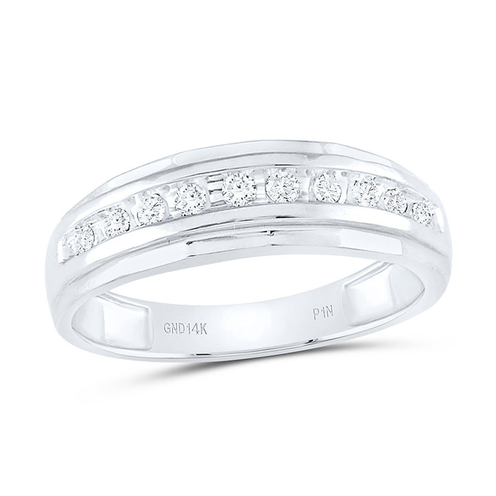 14kt White Gold Mens Round Diamond Single Row Grooved Wedding Band Ring 1/4 Cttw 10 Daisy Joyeria
