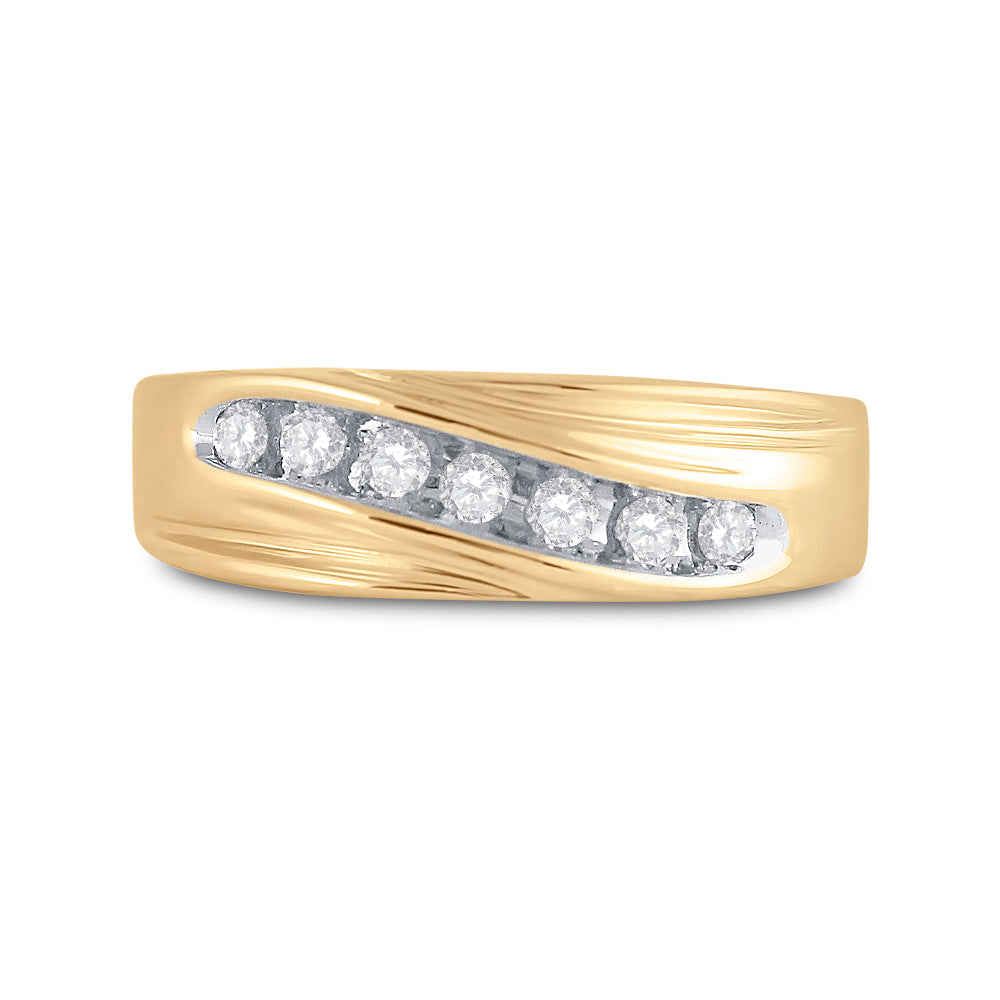10k Yellow Gold Round Channel-set Diamond Mens Curved 2-tone Wedding Band 1/4 Cttw 10 Daisy Joyeria