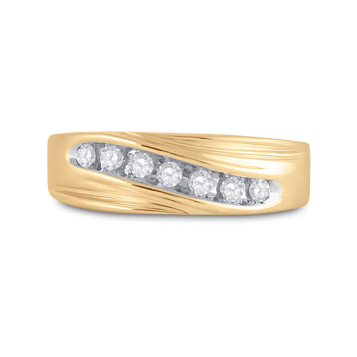 10k Yellow Gold Round Channel-set Diamond Mens Curved 2-tone Wedding Band 1/4 Cttw 10 Daisy Joyeria