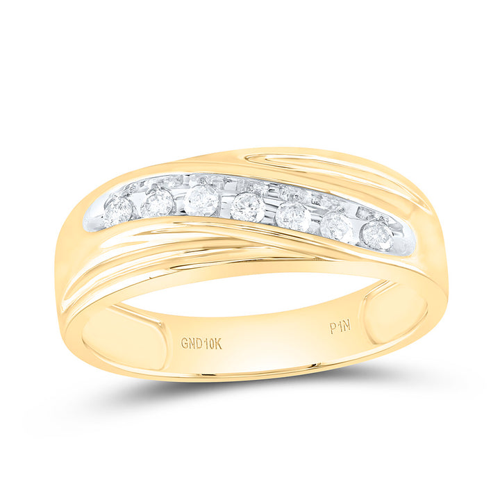 10k Yellow Gold Round Channel-set Diamond Mens Curved 2-tone Wedding Band 1/4 Cttw 10 Daisy Joyeria