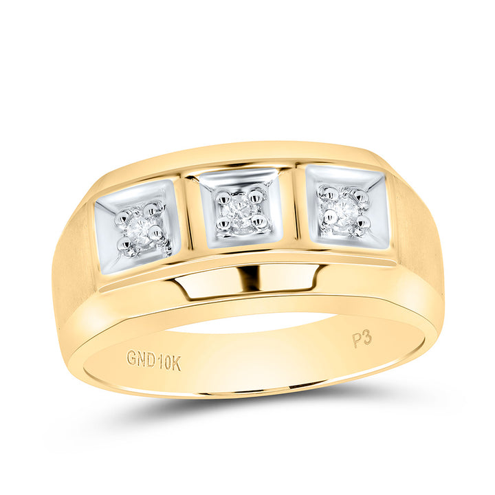 10kt Yellow Gold Mens Round Diamond 3-stone Two-tone Wedding Band Ring 1/10 Cttw 10 Daisy Joyeria