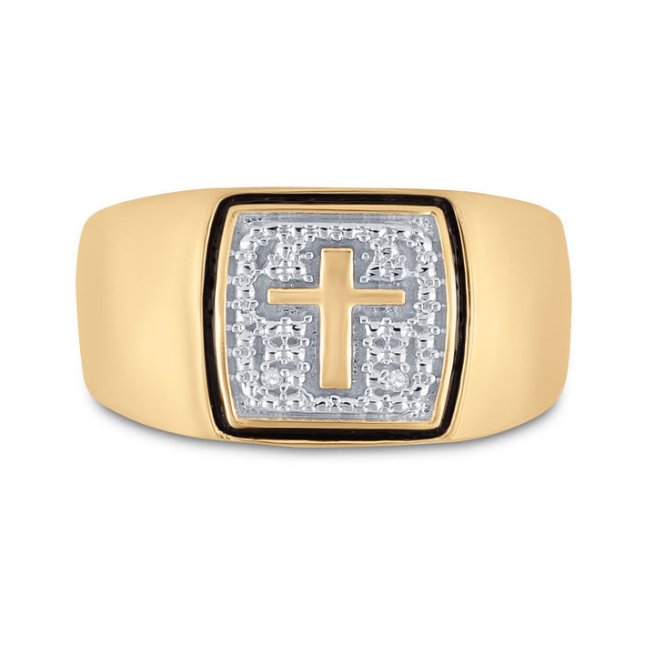 10kt Yellow Gold Mens Round Diamond Cross Band Ring .01 Cttw 10 Daisy Joyeria