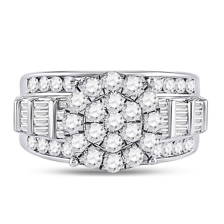 10kt White Gold Womens Round Diamond Cluster Bridal Wedding Engagement Ring 2.00 Cttw 7 Daisy Joyeria