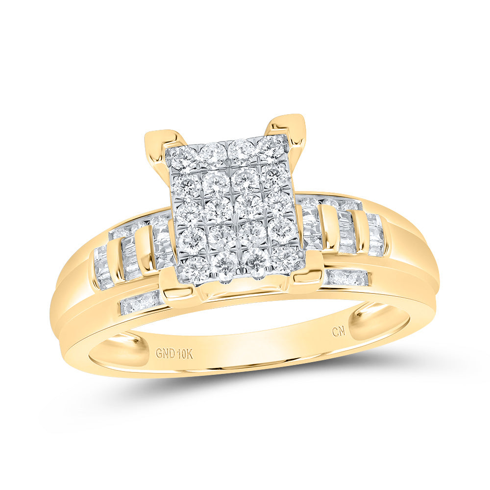 10kt Yellow Gold Womens Round Diamond Cindys Dream Cluster Bridal Wedding Engagement Ring 1/2 Cttw - Size 9 9 Daisy Joyeria