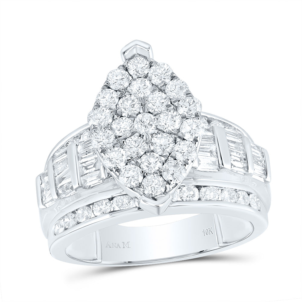 10kt White Gold Womens Diamond Oval Cluster Bridal Wedding Engagement Ring 2.00 Cttw 7 Daisy Joyeria