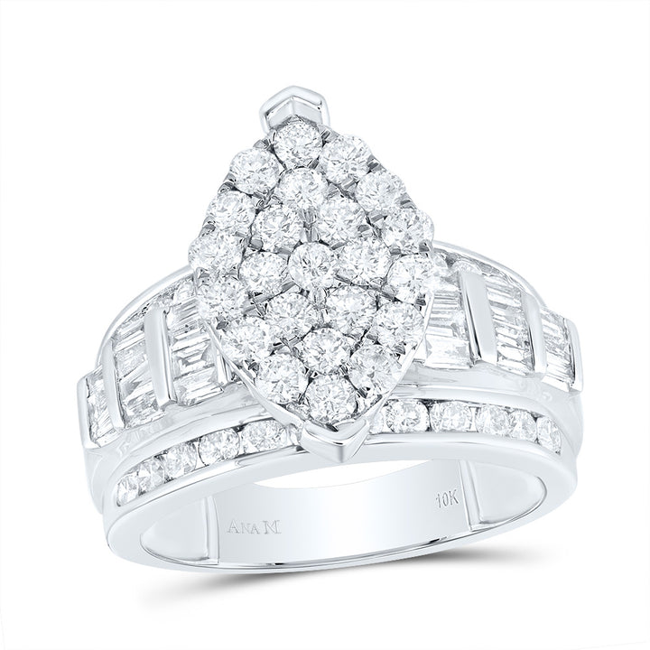 10kt White Gold Womens Diamond Oval Cluster Bridal Wedding Engagement Ring 2.00 Cttw 7 Daisy Joyeria