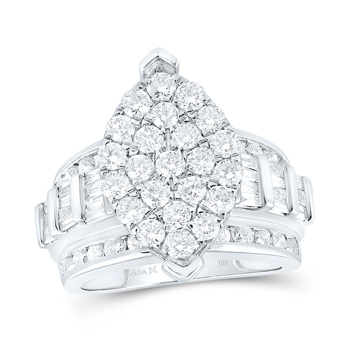 10kt White Gold Womens Round Diamond Oval Cluster Bridal Wedding Engagement Ring 3.00 Cttw 7 Daisy Joyeria