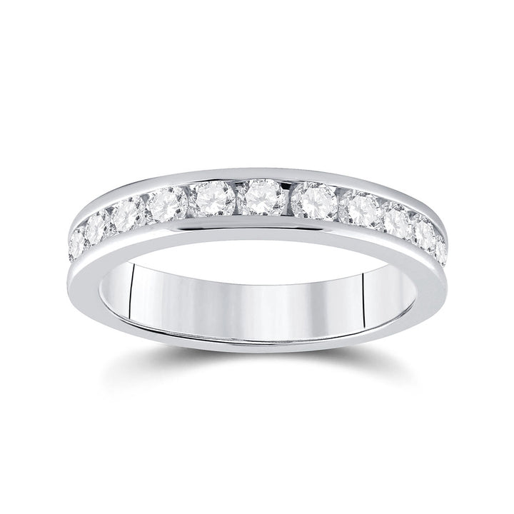 14kt White Gold Womens Machine Set Round Diamond Wedding Channel Band 3/4 Cttw 7 Daisy Joyeria