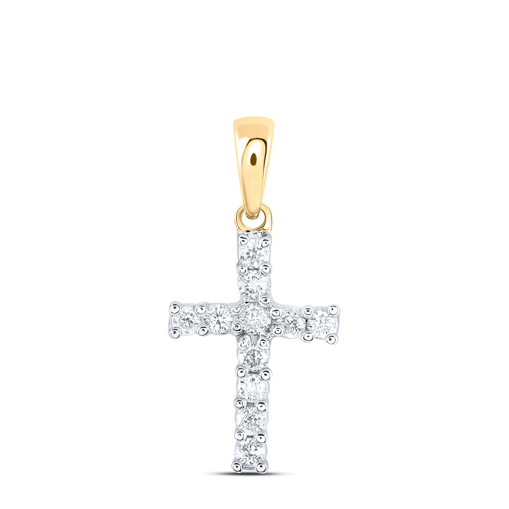 14kt Yellow Gold Womens Round Diamond Cross Faith Pendant 1/8 Cttw Daisy Joyeria