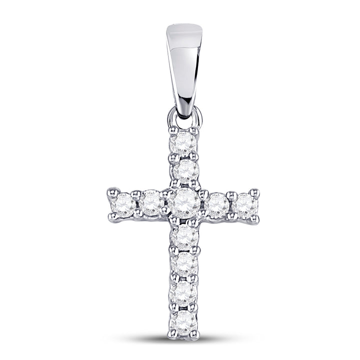 14kt White Gold Womens Round Diamond Cross Faith Pendant 1/8 Cttw Daisy Joyeria