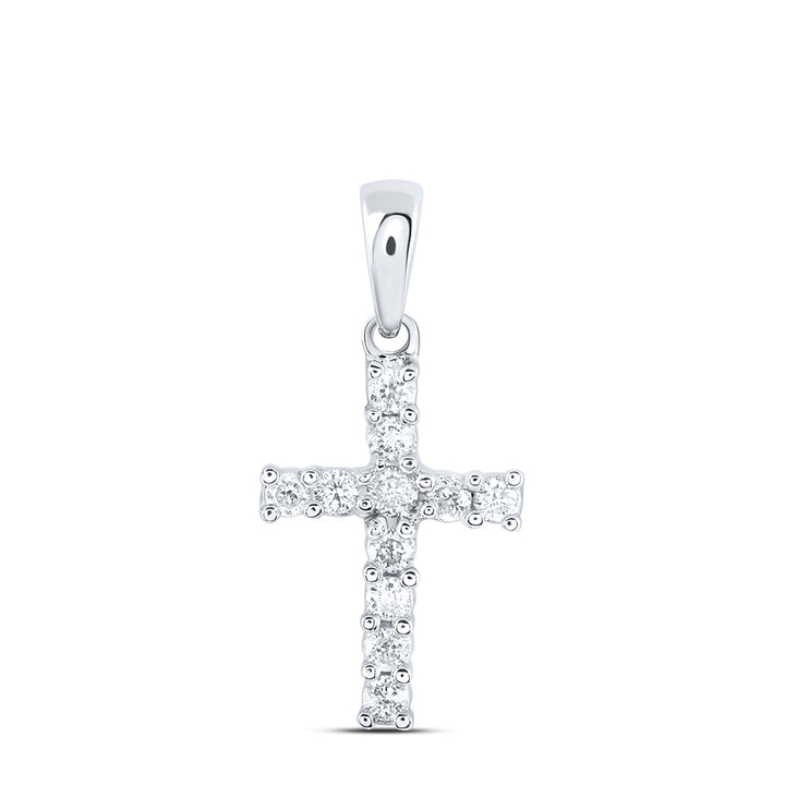 14kt White Gold Womens Round Diamond Cross Faith Pendant 1/8 Cttw Daisy Joyeria