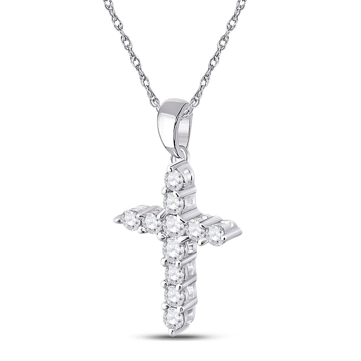 14kt White Gold Womens Round Diamond Cross Religious Pendant 1/4 Cttw Daisy Joyeria