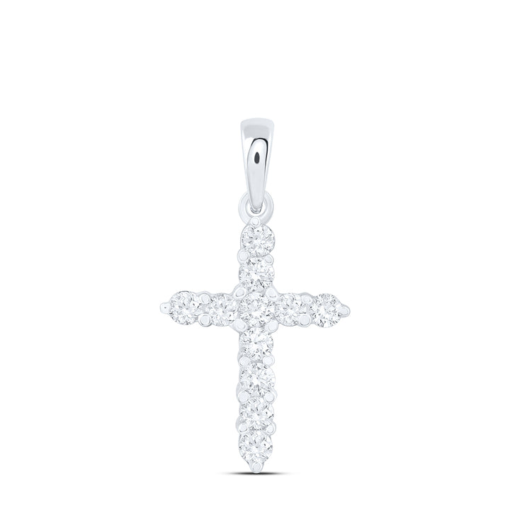 14kt White Gold Womens Round Diamond Cross Religious Pendant 1/4 Cttw Daisy Joyeria