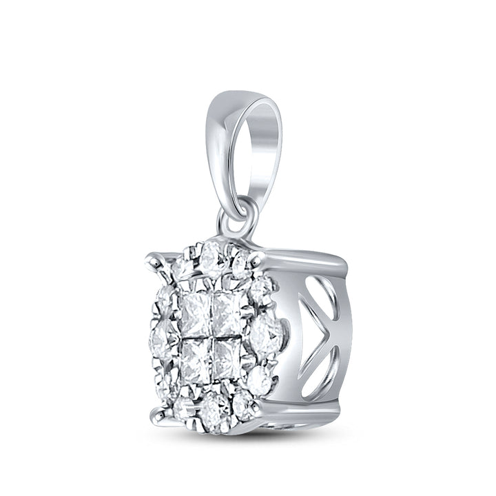 14kt White Gold Womens Princess Diamond Fashion Cluster Pendant 1/4 Cttw Daisy Joyeria