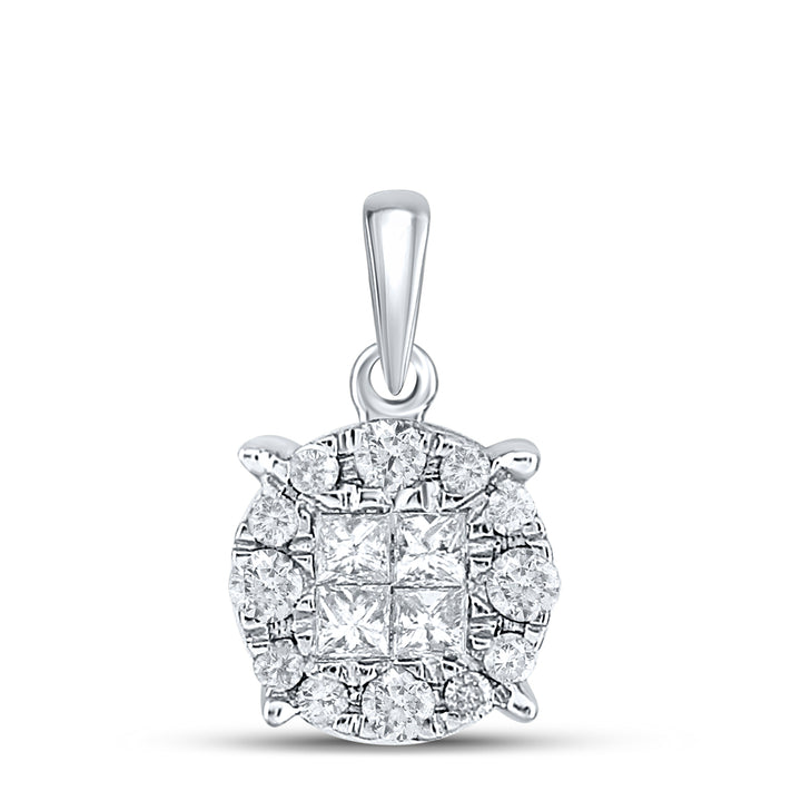 14kt White Gold Womens Princess Diamond Fashion Cluster Pendant 1/4 Cttw Daisy Joyeria