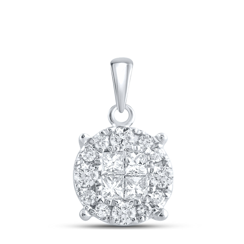 14kt White Gold Womens Princess Diamond Fashion Cluster Pendant 1/2 Cttw Daisy Joyeria