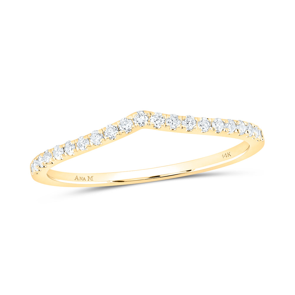 14kt Yellow Gold Womens Round Diamond Chevron Stackable Band Ring 1/6 Cttw 7 Daisy Joyeria