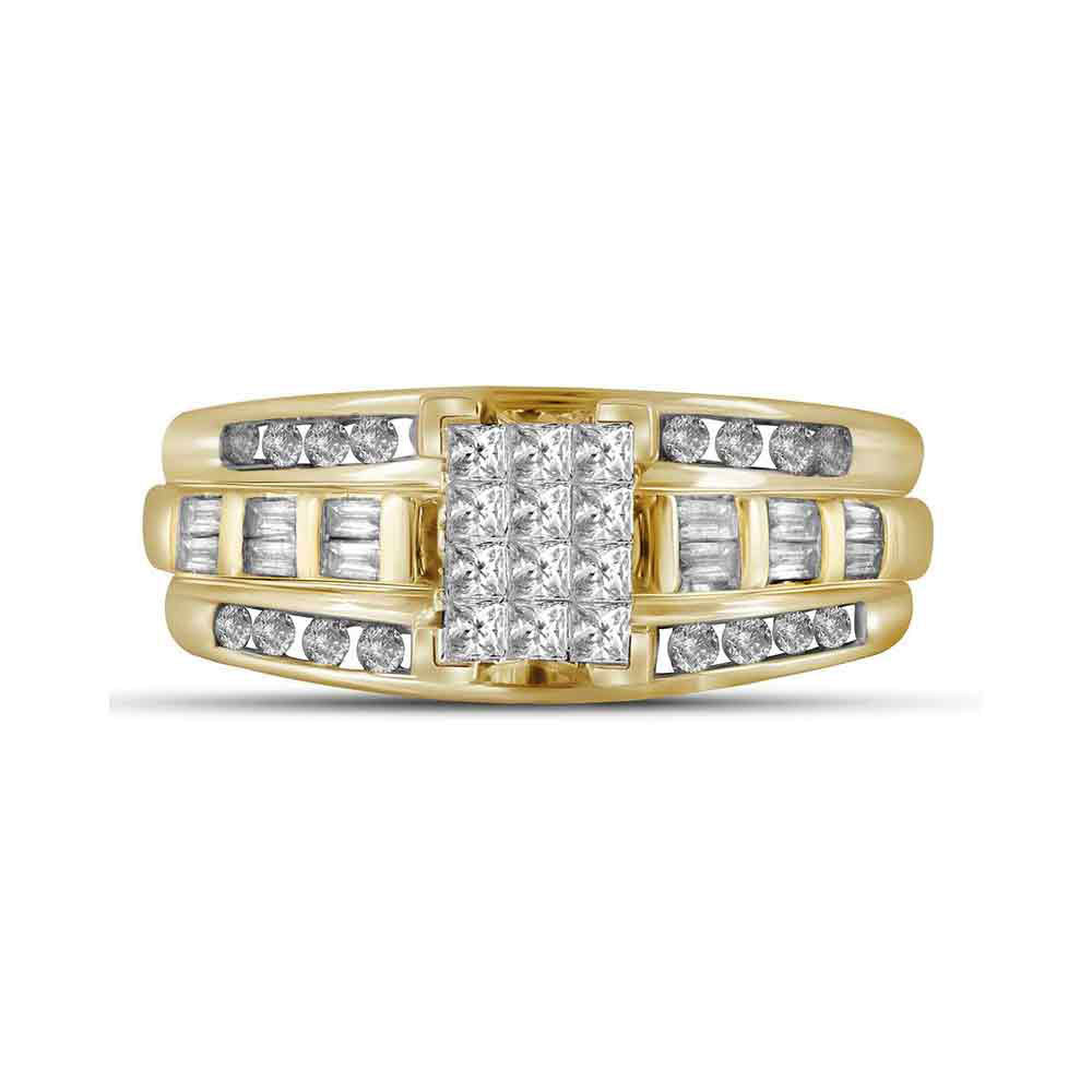 10kt Yellow Gold Womens Princess Diamond Cluster Bridal Wedding Engagement Ring 1/2 Cttw 7 Daisy Joyeria