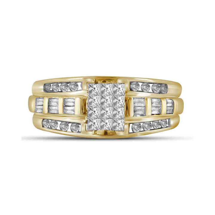 10kt Yellow Gold Womens Princess Diamond Cluster Bridal Wedding Engagement Ring 1/2 Cttw 7 Daisy Joyeria
