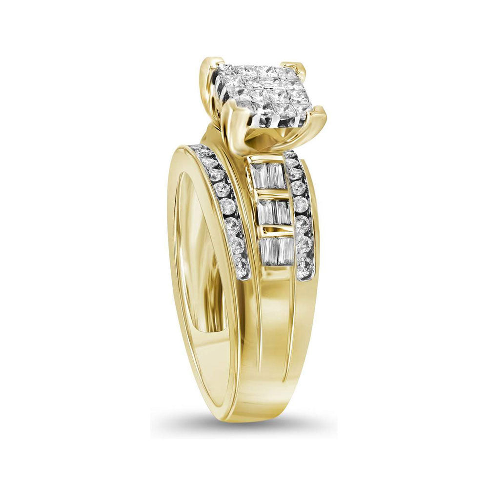 10kt Yellow Gold Womens Princess Diamond Cluster Bridal Wedding Engagement Ring 1/2 Cttw 7 Daisy Joyeria