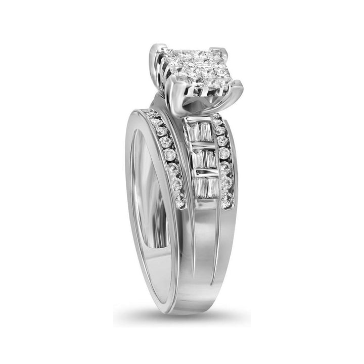 10kt White Gold Womens Princess Diamond Cluster Bridal Wedding Engagement Ring 1/2 Cttw 9 Daisy Joyeria