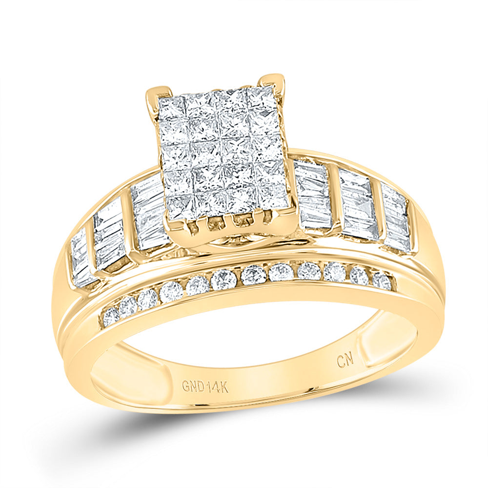 14kt Yellow Gold Womens Princess Diamond Cluster Bridal Wedding Engagement Ring 1.00 Cttw 7 Daisy Joyeria