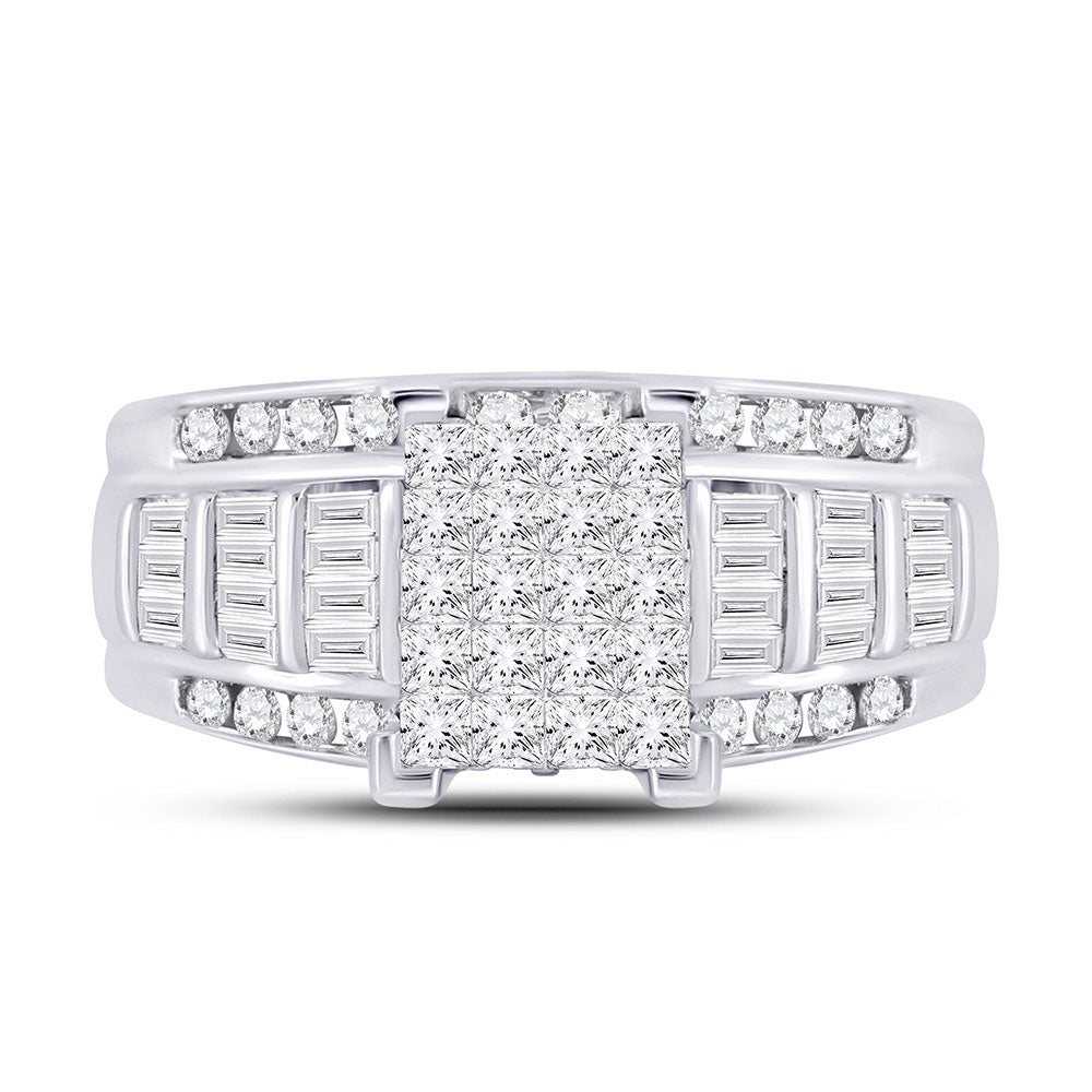 14kt White Gold Womens Princess Diamond Cluster Bridal Wedding Engagement Ring 1.00 Cttw 7 Daisy Joyeria
