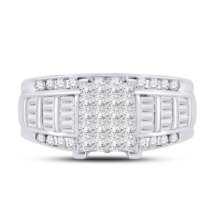 14kt White Gold Womens Princess Diamond Cluster Bridal Wedding Engagement Ring 1.00 Cttw 7 Daisy Joyeria