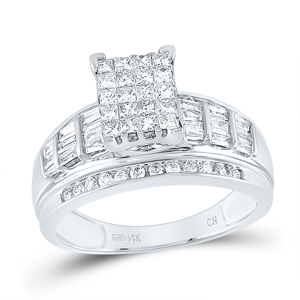 14kt White Gold Womens Princess Diamond Cluster Bridal Wedding Engagement Ring 1.00 Cttw 7 Daisy Joyeria