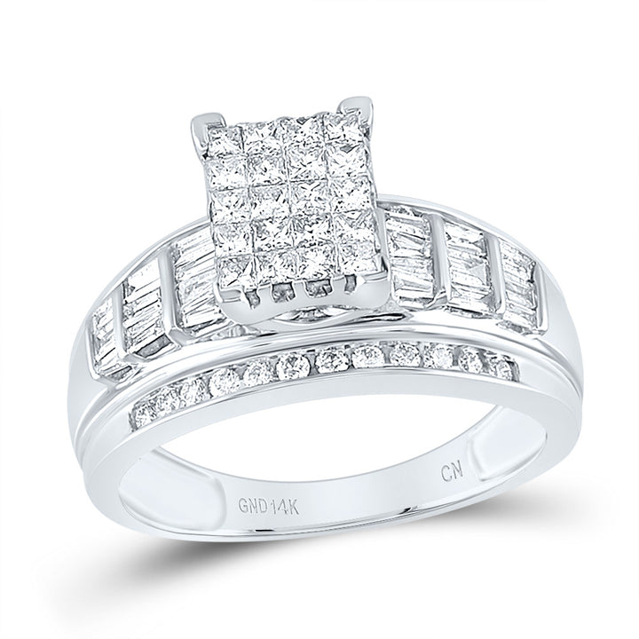 14kt White Gold Womens Princess Diamond Cluster Bridal Wedding Engagement Ring 1.00 Cttw 7 Daisy Joyeria