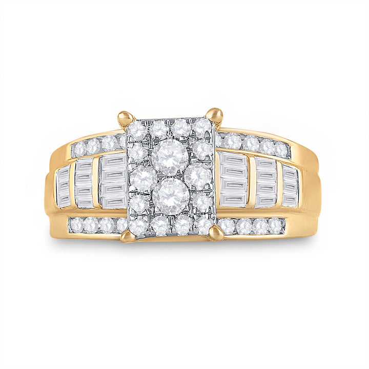 10kt Yellow Gold Womens Round Diamond Rectangle Cluster Bridal Wedding Engagement Ring 7/8 Cttw 7 Daisy Joyeria